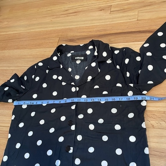 Reformation Lucy Polka Dot Pajama Top Button Down Medium Tencel Black White - Picture 12 of 15